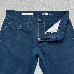 Gap 1969 Slim Bedford Corduroy Pants Mens 29x30 Navy Blue Slim Fit Distressed